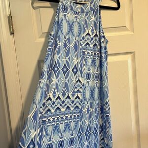 J. McLaughlin Light Blue and White Abstract Dress NWT SZ L
